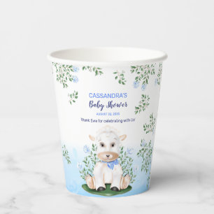 Vasos De Papel Lamb Blue Floral Baby Shower