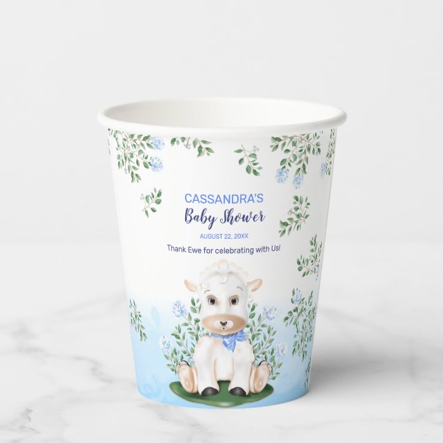 Vasos De Papel Lamb Blue Floral Baby Shower (Reverso )