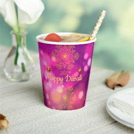 Vasos De Papel Lámparas Diwali Purple Gold Mandala