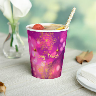 Vasos De Papel Lámparas Diwali Purple Gold Mandala