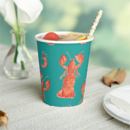 Vasos De Papel Langostinos Mariscos Acuarela a Mano Langosta Cama