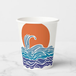 Vasos De Papel Las coloridas olas del océano con la bella puesta 