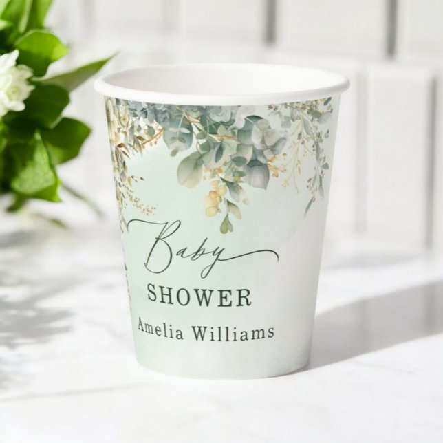 Vasos De Papel Las flores botánicas de eucalipto Oro verde (Subido por el creador)