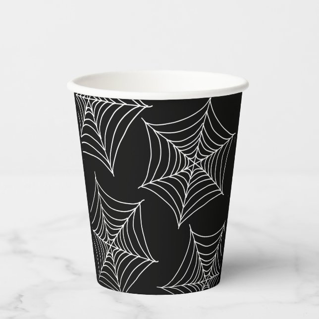 Vasos De Papel Las telarañas de Halloween son negras (Anverso)