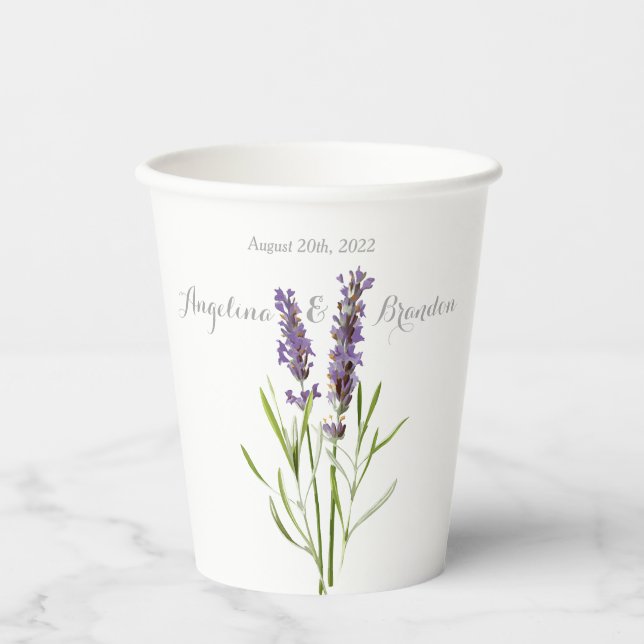 Vasos De Papel Lavanda de época para boda (Anverso)
