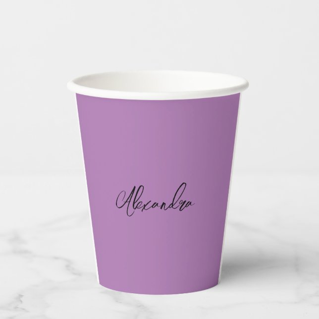 Vasos De Papel Lavanda de nombre propio de caligrafía plana minim (Anverso)