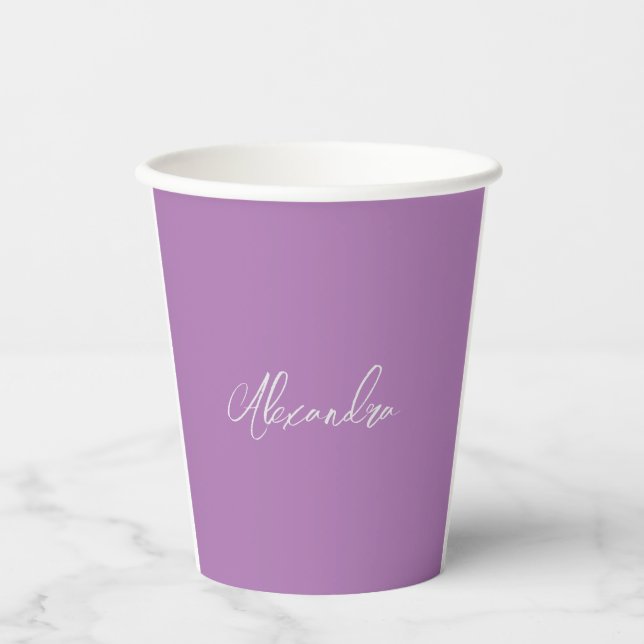 Vasos De Papel Lavanda de nombre propio de caligrafía plana minim (Anverso)