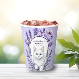 Vasos De Papel Lavanda elegante y cumpleaños del gato