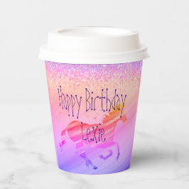 Vasos De Papel Lavanda Purpurinoso y Personalizado de cumpleaños 