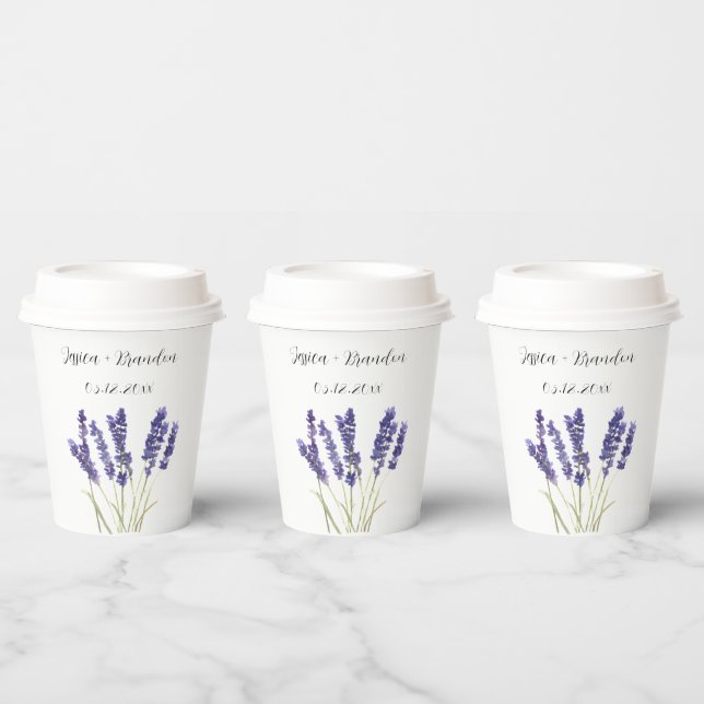 Vasos De Papel Lavender acuarela Boda floral morado (Multi)