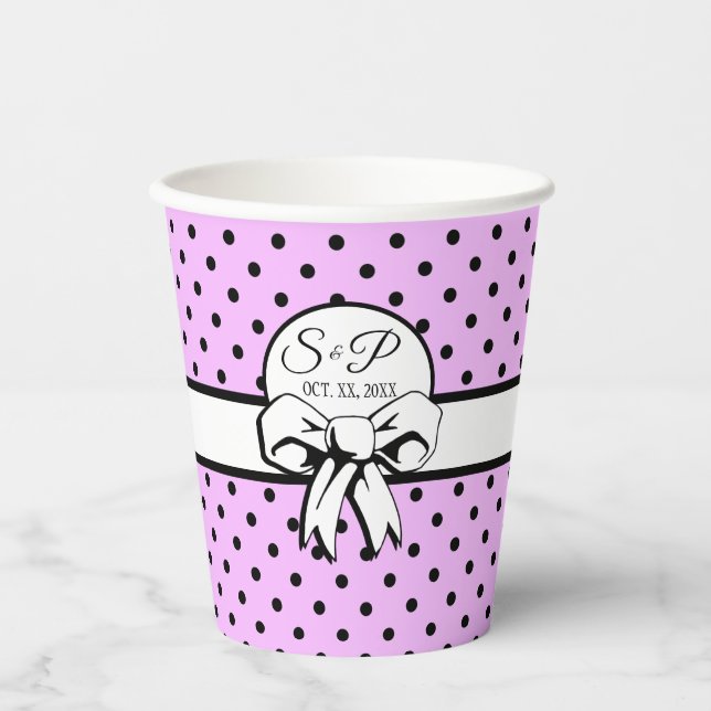 Vasos De Papel Lavender Black Polka Dot White Bow Personalizado (Anverso)