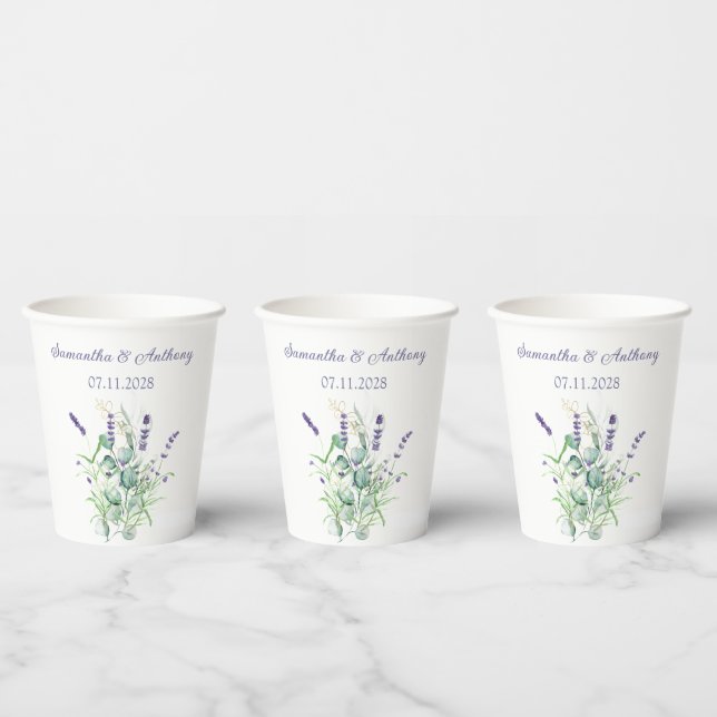 Vasos De Papel Lavender Eucalyptus Watercolor Herbs Boda (Multi)
