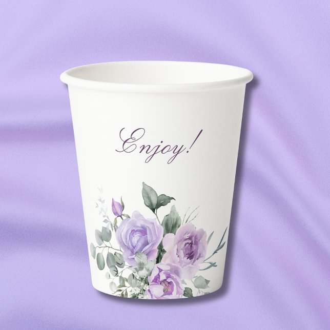 Vasos De Papel Lavender Floral Peony Bridal Shower (Subido por el creador)