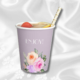 Vasos De Papel Lavender Roses Rosa Brillantes Florales Brillantes