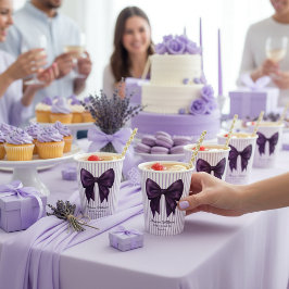 Vasos De Papel Lavender Stripe Purple Bow Baby Shower