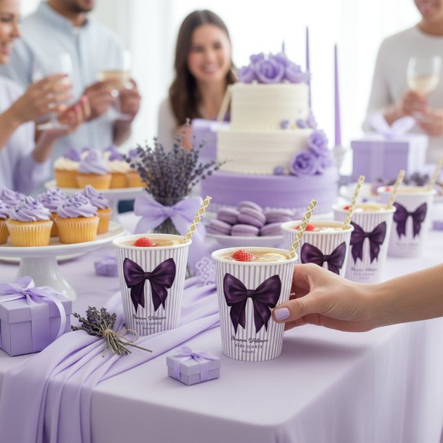 Vasos De Papel Lavender Stripe Purple Bow Baby Shower (Subido por el creador)