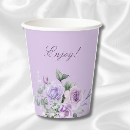 Vasos De Papel Lavender Watercolor Floral Baby Shower