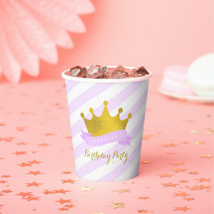 Vasos De Papel Lavender y oro Princesa de cumpleaños de papel Cu