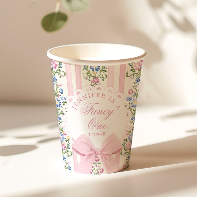 Vasos De Papel Lazo Coquette Elegante Cumpleaños 1 (Subido por el creador)