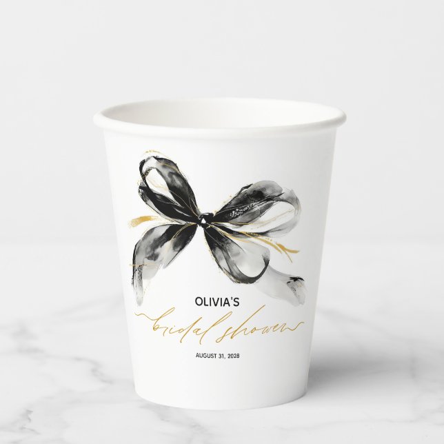 Vasos De Papel Lazo de cinta de oro negro caprichoso para despedi (Anverso)