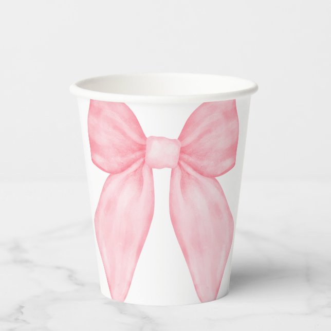Vasos De Papel Lazo de lazo rosa ilustrado a mano (Anverso)
