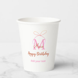 Vasos De Papel Lazo de purpurina rosa añadir nombre letra monogra