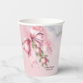 Vasos De Papel Lazo rosa acuarela con borlas para baby shower