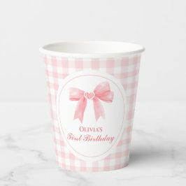 Vasos De Papel Lazo rosa Coquette elegante cumpleaños 1