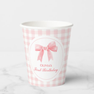 Vasos De Papel Lazo rosa Coquette elegante cumpleaños 1
