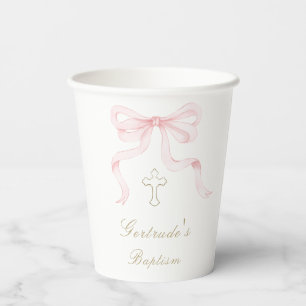 Vasos De Papel Lazo rosa de bautizo niña 
