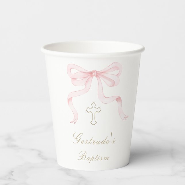 Vasos De Papel Lazo rosa de bautizo niña  (Reverso )