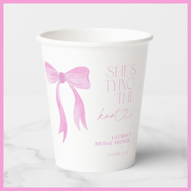 Vasos De Papel Lazo Rosa Ella Está Atándose Al Nudo Desayuno de B (Subido por el creador)