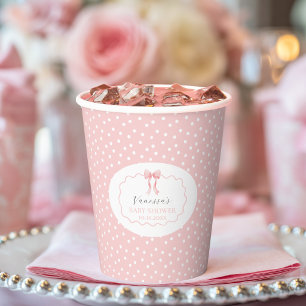 Vasos De Papel Lazo Rosa Lunares Baby Shower Niña Bebé Coqueta