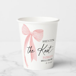 Vasos De Papel Lazo Rosa Sonrojado Ella Está Atando el Nudo Desay