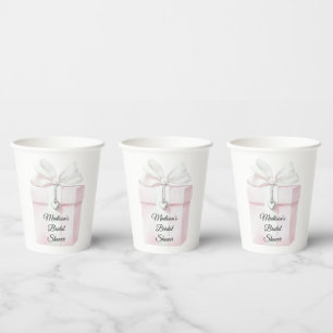 Vasos De Papel Lazo Rosa Sonrojado Regalo Corazón Amuleto Despedi