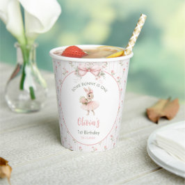 Vasos De Papel Lazo rosa y floral Algún conejo cumple uno 1er cum