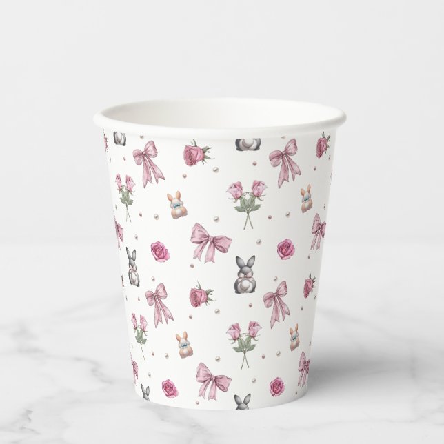 Vasos De Papel Lazos, Conejitos y Flores (Anverso)