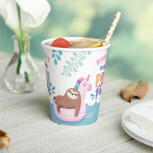 Vasos De Papel Lazy Sloth Pool Fiesta Summer Birday (in situ)
