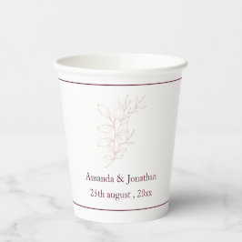 Vasos De Papel Leaf blanco limpio y rosa simple | Boda moderno