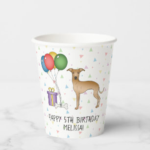 Vasos De Papel Lebrel italiano cervato Perro lindo - Feliz cumple