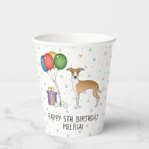 Vasos De Papel Lebrel Italiano Cervato Y Blanco - Feliz Cumpleaño