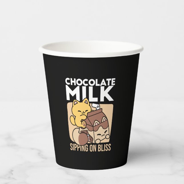 Vasos De Papel Leche de Chocolate Sorbiendo Felicidad – Comida de (Anverso)