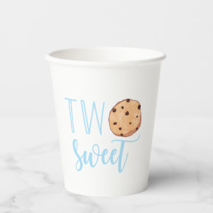 Vasos De Papel Leche y galletas azul 2 cumpleaños dos dulces