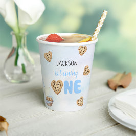 Vasos De Papel Leche y galletas azul Fiesta de primer cumpleaños