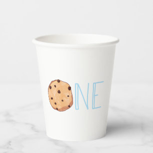 Vasos De Papel Leche y galletas azul primer cumpleaños uno