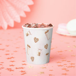 Vasos De Papel Leche y galletas Pink First Birday Party