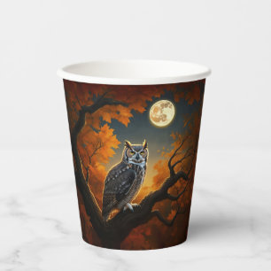 Vasos De Papel Lechuza Cuerno en otoño
