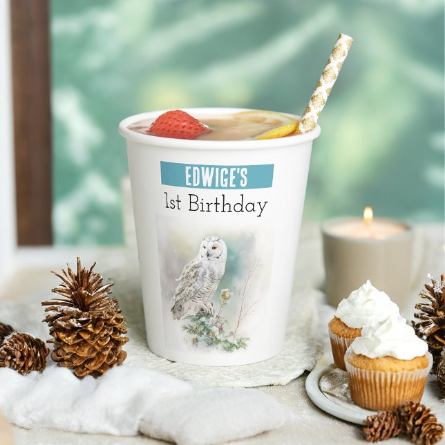 Vasos De Papel Lechuza de invierno - primer cumpleaños - (Subido por el creador)