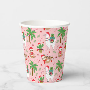 Vasos De Papel Lemas festivas y patrón de festividades de Llamas