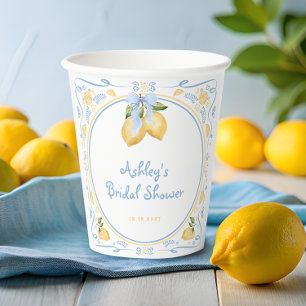 Vasos De Papel Lemon Citrus Floral Bridal Ducha Cubos de papel